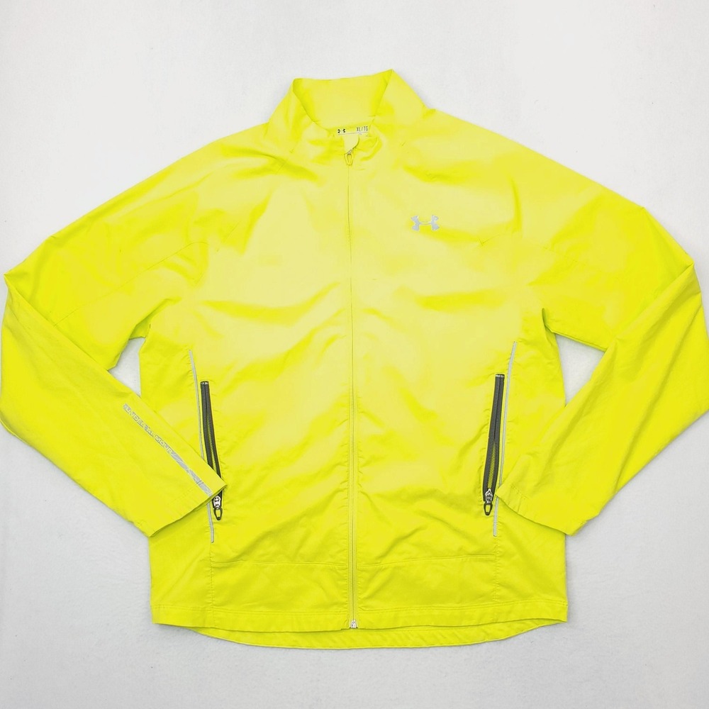 Under Armour Jacket Mens XL Yellow Reflective Running Zip Windbreaker Coldgear